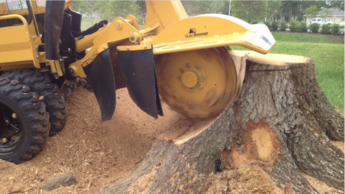 yellow stump grinder in action Mill Meads